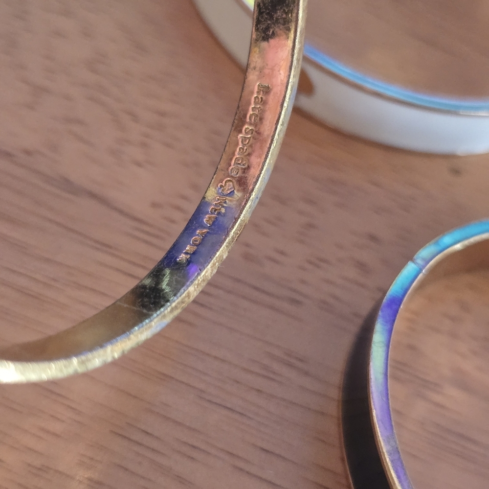 Kate Spade White Enamel, Blue And Gold Bangle Bracelets - Picture 10 of 10